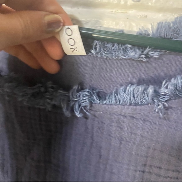 Fringe Edge Lightweight Summer Shirt Blouse Navy Frayed Hem Waffle Breathable 2X - Picture 5 of 7